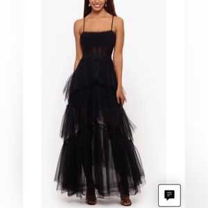 Tiered tulle ruffle gown with sheer bodice